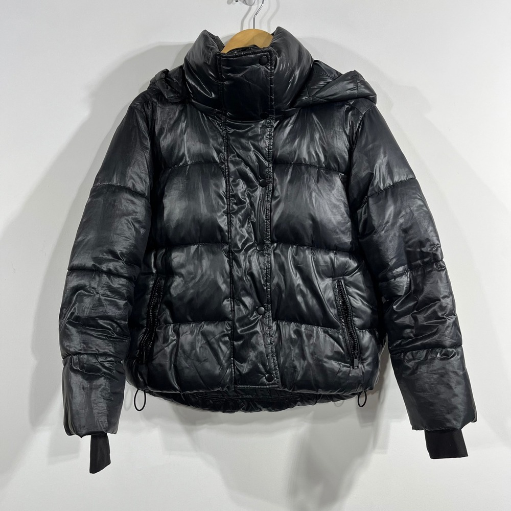 Gap Recycled Puffer Jacket Black Water Resistant Detachable Hood PrimaLoft XS